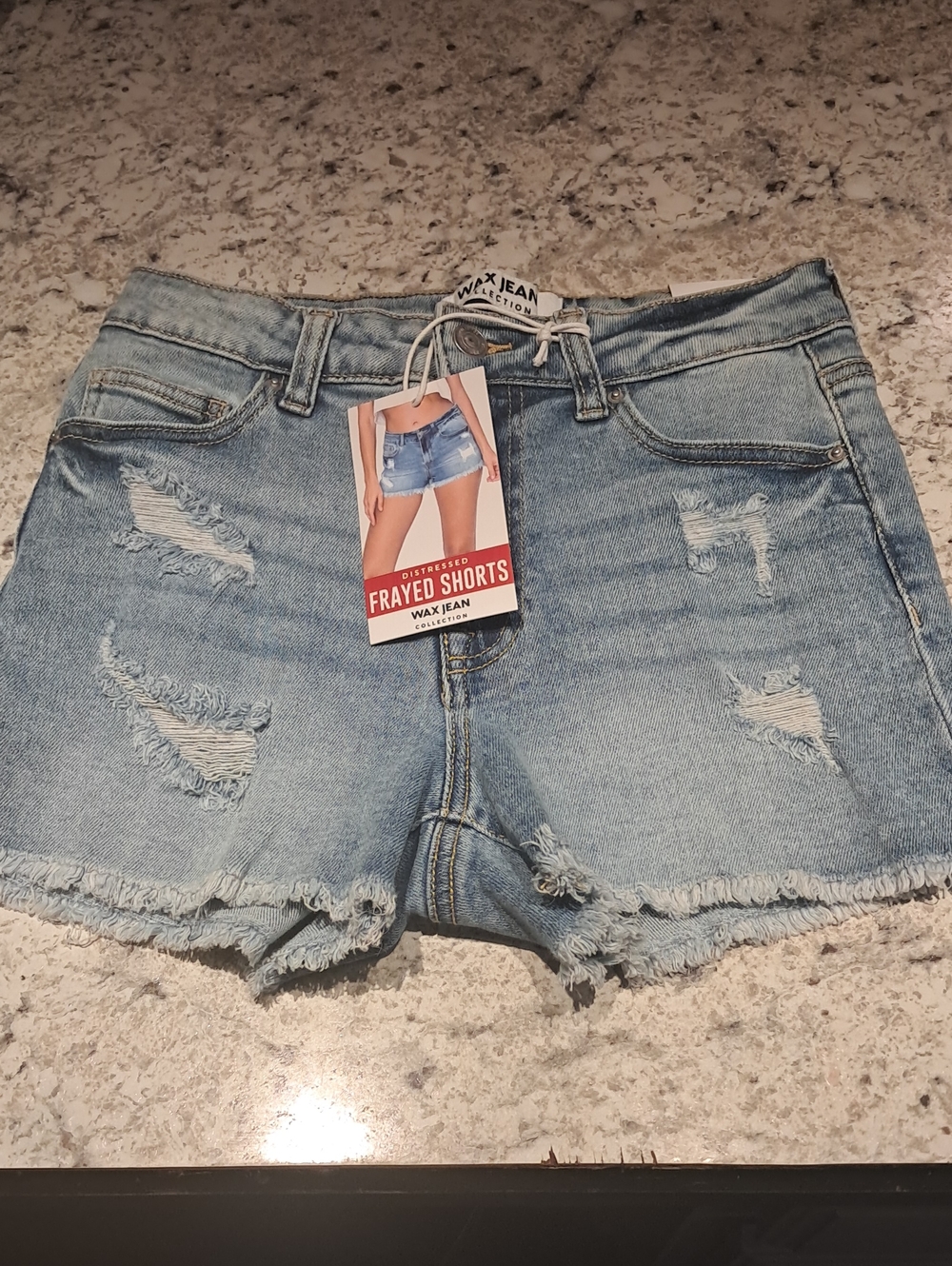 Wax Jean Light Blue Frayed Distressed Denim Shorts